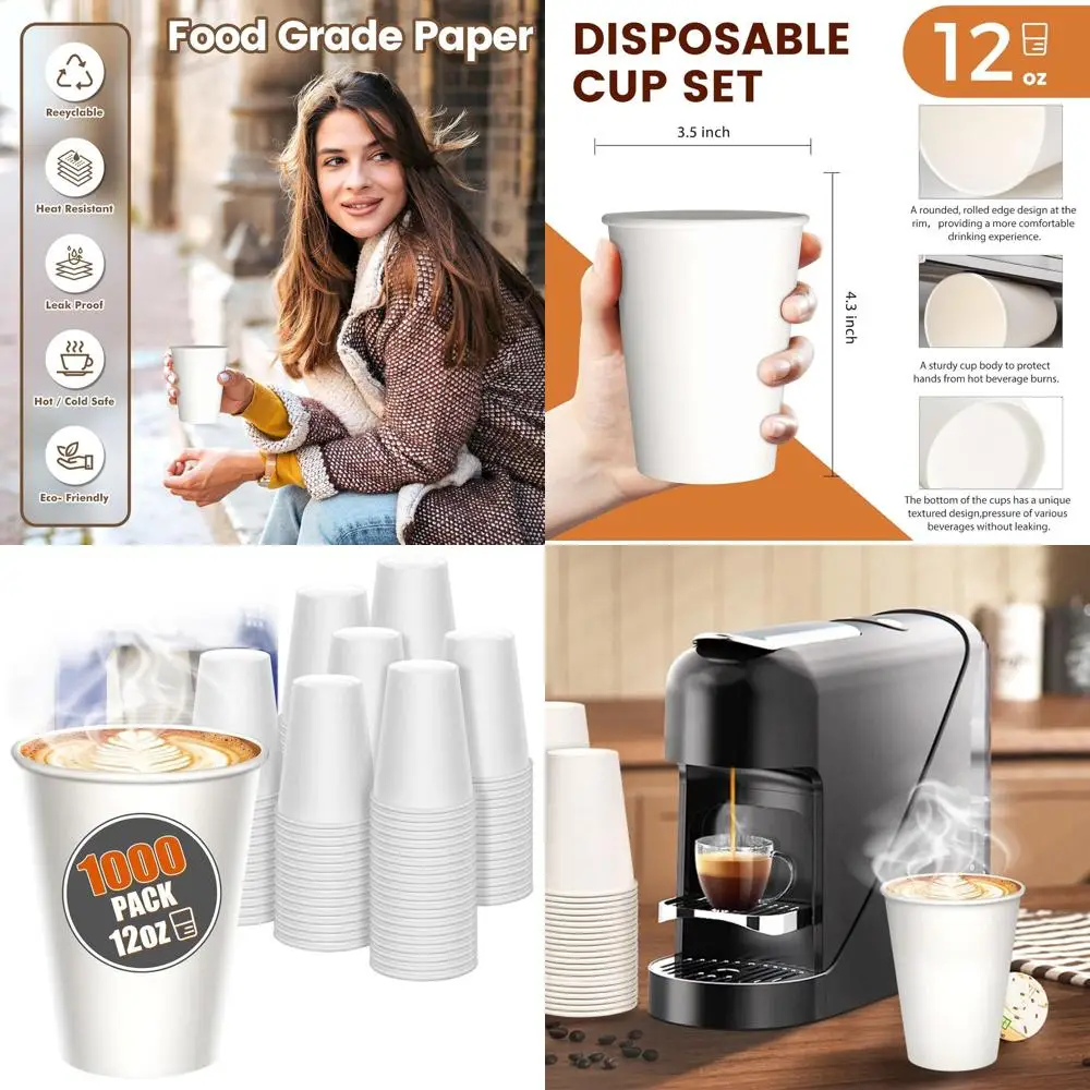 

1000 Pack 12 oz Disposable Paper Cups, Leak-Proof & Extra-Thick, Ideal for Parties, Offices, Home, Travel, and Events