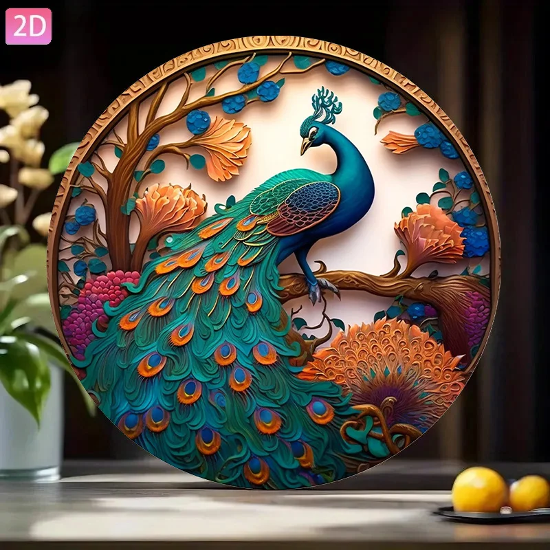 CIFbuy Hand Painted Peacock Teal Gold Aluminum Wall Art Waterproof Durable Home Garden Dining Room Indoor Outdoor Decor