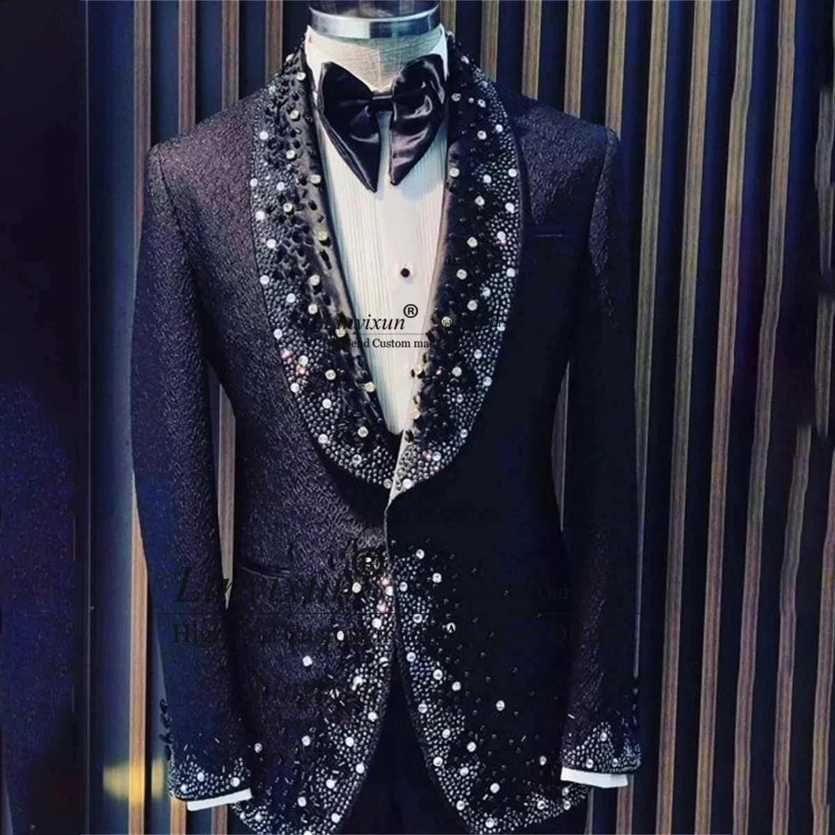 

Luxury Beaded Gem Men's Suits Formal Banquet Male Prom Blazers Tailore Made Groom Wear Wedding Tuxedo 2 Pieces Set Costume Homme