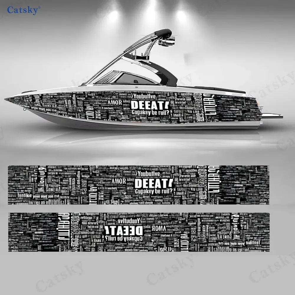 2Pcs Retro Newspaper Collage Boat Stickers, PVC Waterproof Vinyl Wrap Decals for Fishing Boats, Durable and Stylish Design