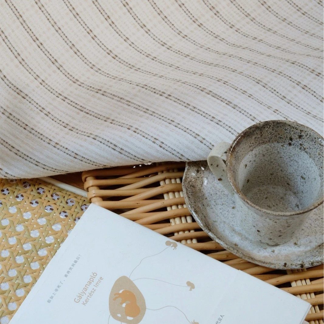 Pattern Line Jacquard Cotton Linen Cream Color Thickened Window Screen Curtains for Living Room Bedroom French Window Customized