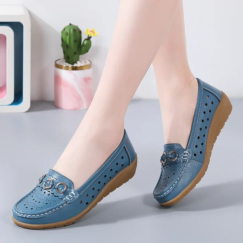 Women Flat Plus Size 44 Women Genuine Leather Shoes Slipony Low Heels Chaussures Femme Casual Ballet Flats Shoes Women Loafers