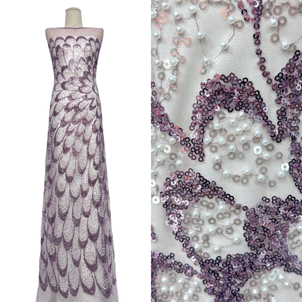 

New Desgisn Luxury African Groom Beaded Lace Fabric 2026 Exclusive Nigerian French Sequins Tulle Lace Fabric Bridal Party Dress