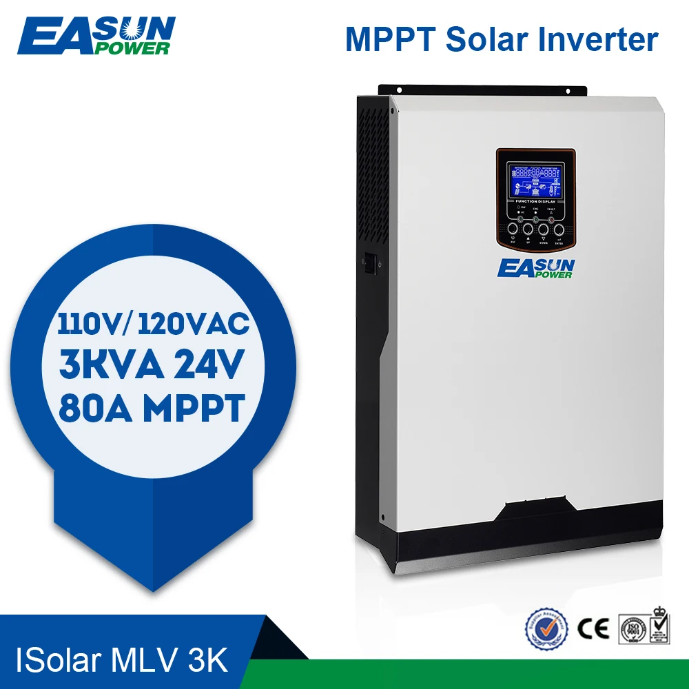 오프 그리드 인버터, MPPT 태양광 60A DC-AC 충전기, 순수 사인파 인버터, 110V, 120V, 3Kva, 2400W, 24V, 80A