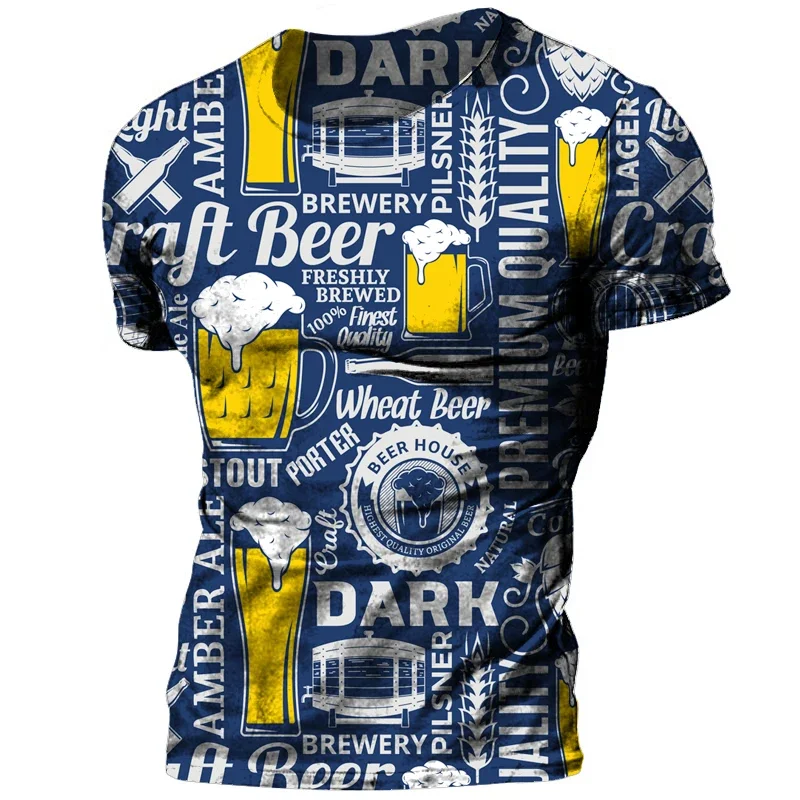 Summer Vintage Beer 3D Harajuku Printed Men Women Party Personality Hip Hop Street Fashion Crew Neck Short-Sleeved T-shirt Top