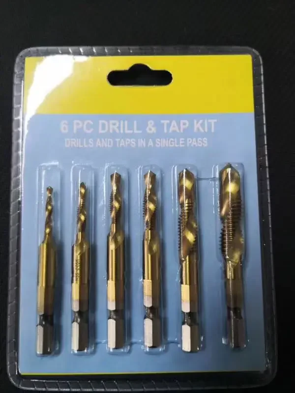 Drill and Tap Bit Set of 6 Pcs  with Extension rod of 1/4" Hex Shank Tapping Tool Set