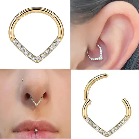 1Pcs G23 Titanium Heart Septum Ring, Helix Piercing Hinged Segment Nose Ring Hoops Tragus Cartilage Earrings Piercing Jewelry