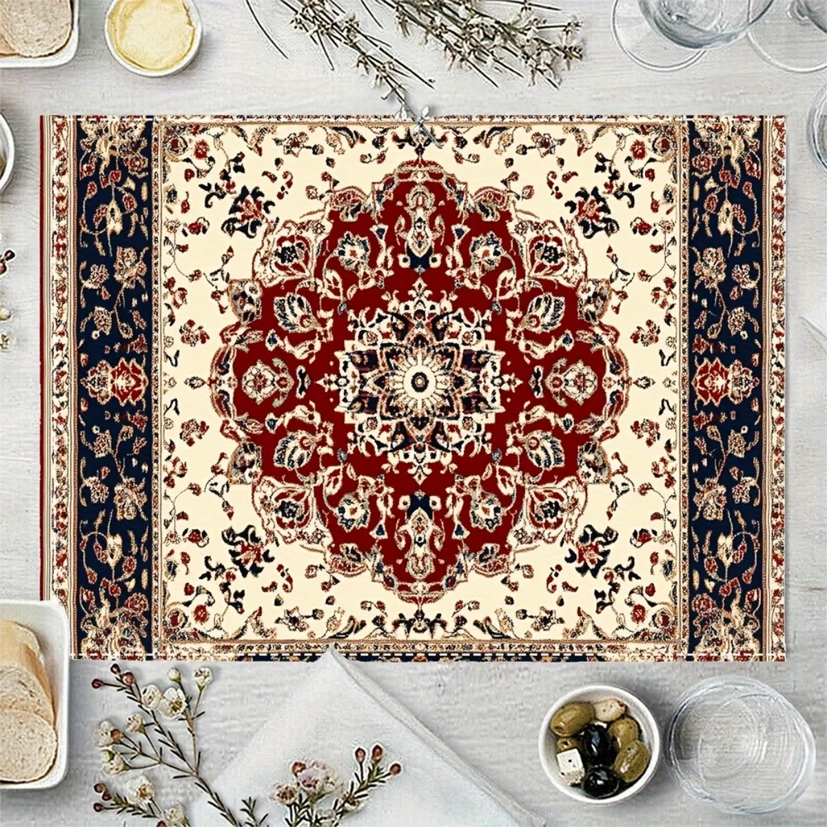 2pc Set Of Red Persian Carpet Pattern On White BackgroundSimple Style Table Decoration MatCoffee Table MatHousehold Bowl Plate M