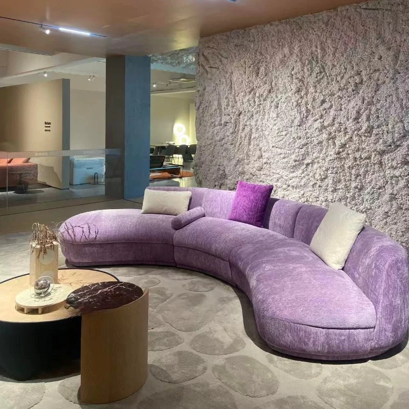 Retro minimalist taro purple curved crescent sofa chenille fabric