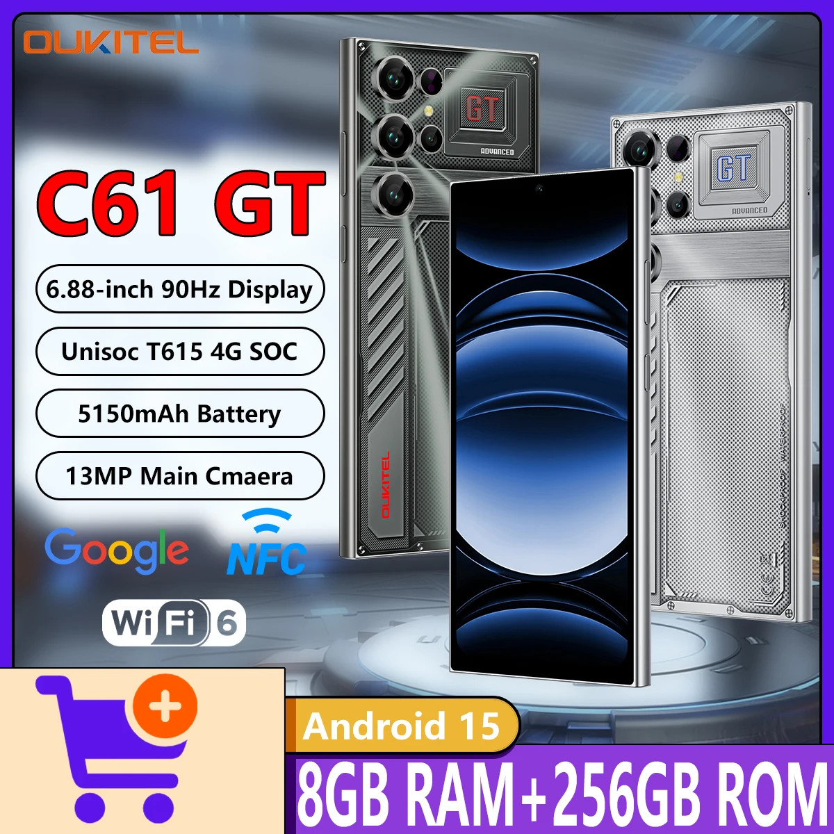 2026 OUKITEL C61 GT 4G Smartphone 6.88-inch 90Hz Display 5150mAh