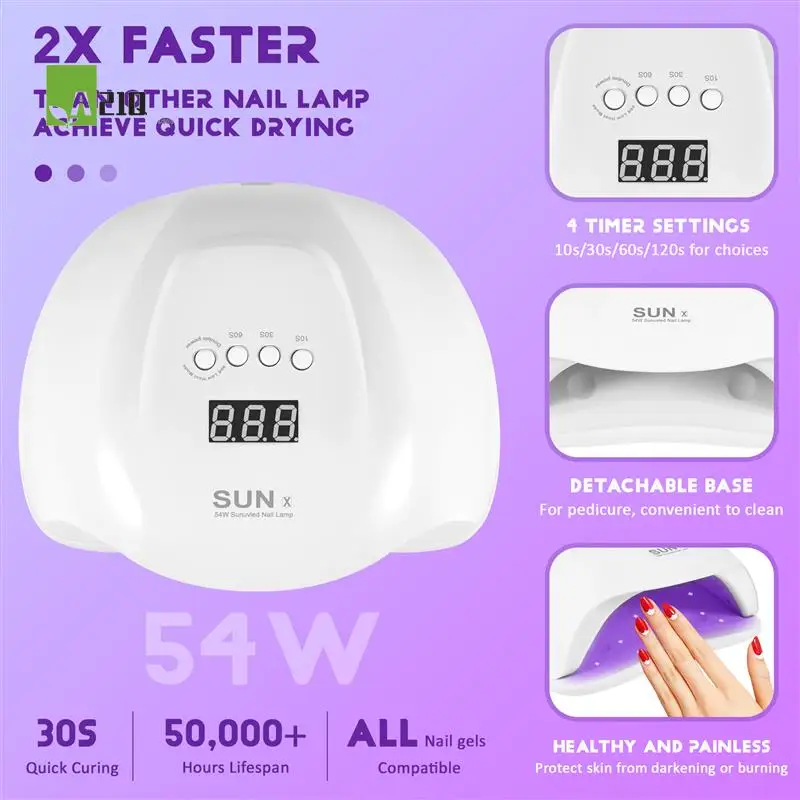 

A21Q -Sun X 54 Вт Сушилка для геля для ногтей УФ-светодиодная лампа для сушки ногтей Профессиональная машина для сушки белого света Быстрая сушилка для ногтей T