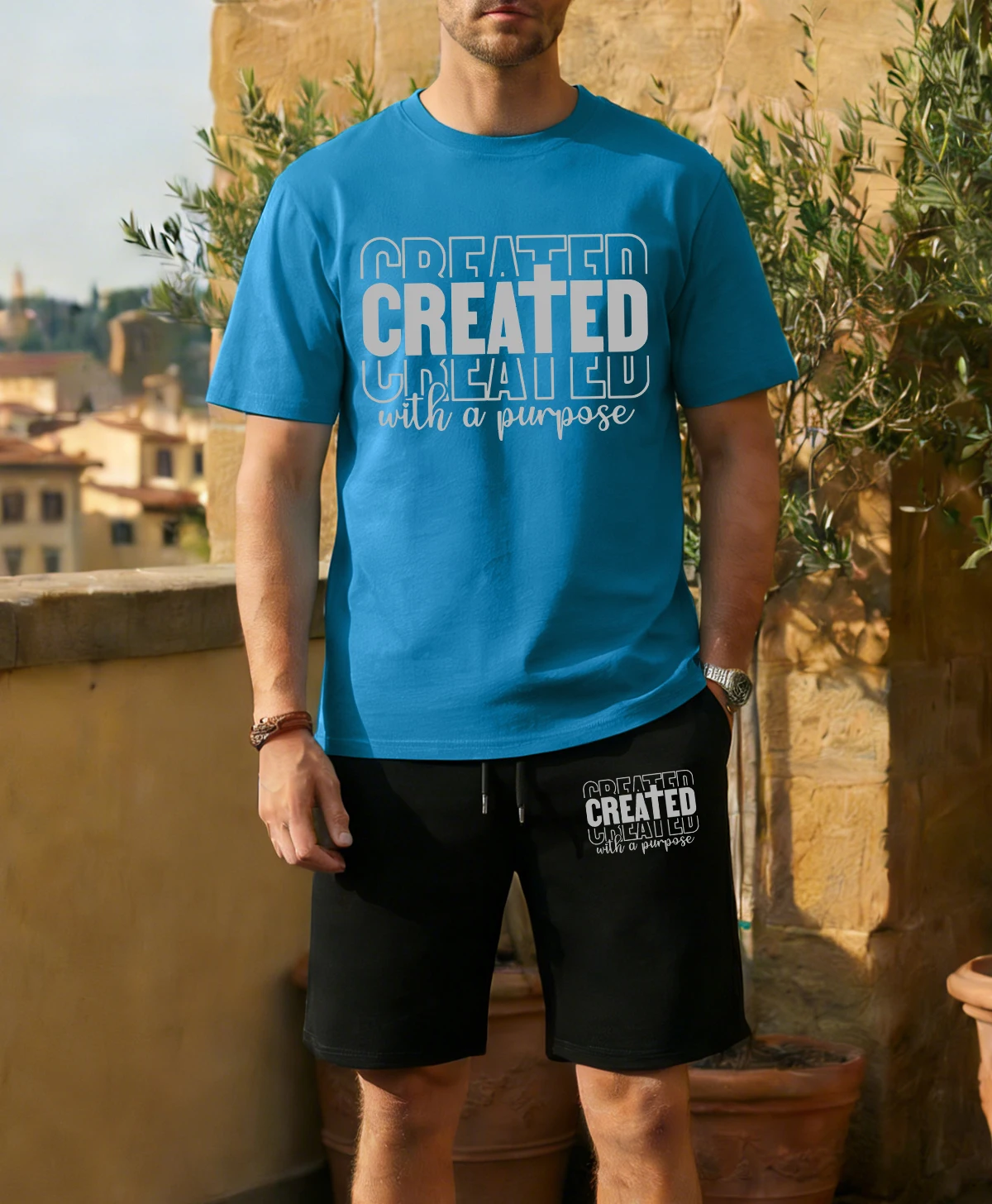 

Created With A Purpose Printing Men T Shirts Suit Cotton O-Neck T-Shirt Soft Drawstring Shorts Unisex Casual Fashion Clothes