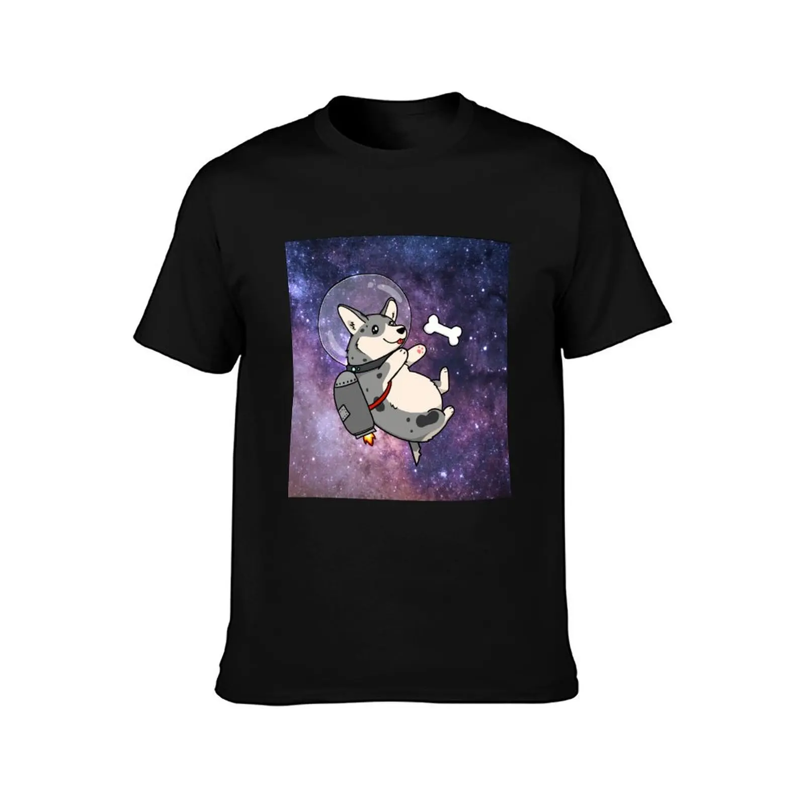 cardigan blue merle space corgi with jetpack T-Shirt Summer Casual Cotton Tee Oversized Streetwear Tops Vintage Graphic Print