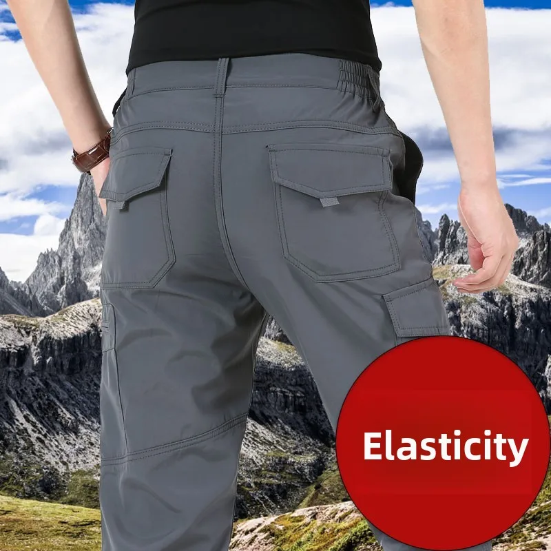 

Outdoor Thickened Fleece Quick Dry Pants Men's Loose Straight Leg Multi-Pocket Workwear Trendy Brand plus Size Cuffed Trousers