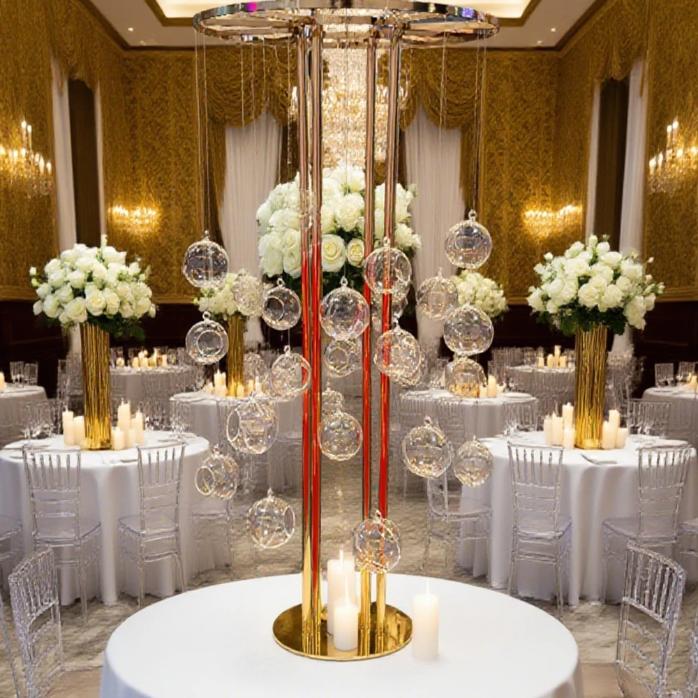 5-10pcs 100cm)Gold Plated Metal Wedding Floral Stand for Head Table Centerpieces Decoration Event Flower Ball Riser