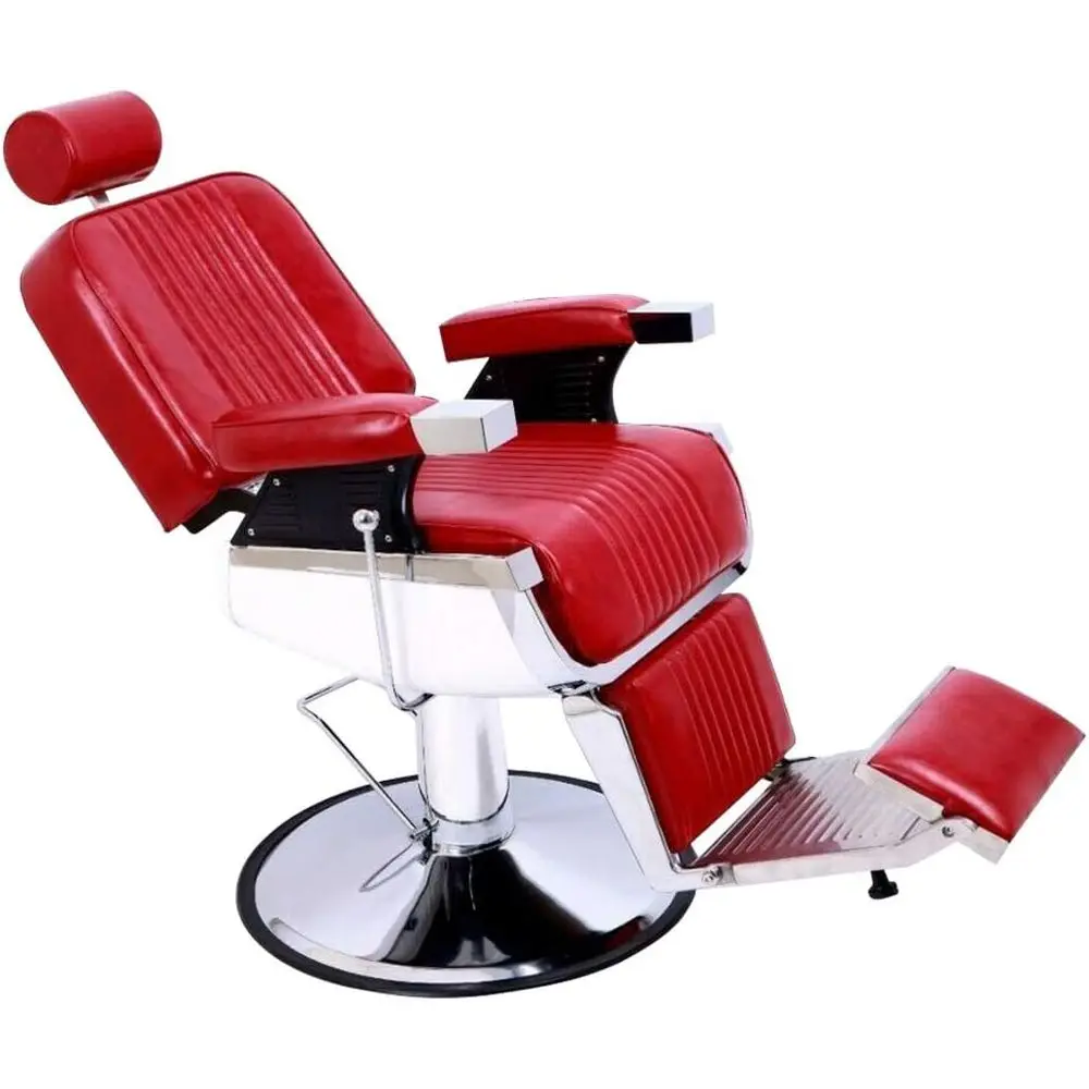 

Sturdy Reclining Barber Chair with 360 Swivel, Supports up to 500lbs, Vintage Style for Salons and Spas, Red