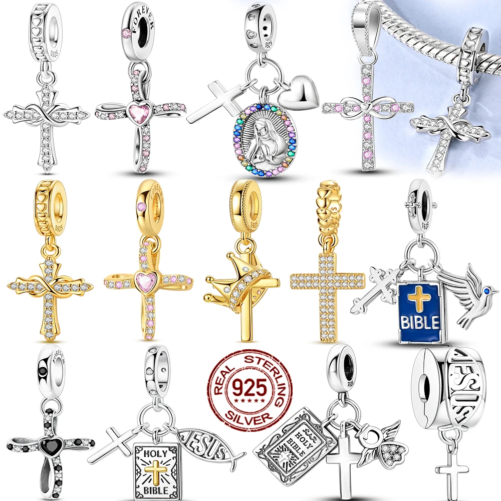 

925 Sterling Silver Cross Series Charms Beads Fit Diy Bracelet Necklace Making Gift Of High Quality Jewelry For Women