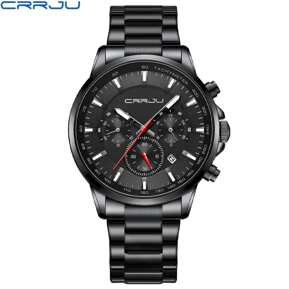 CRRJU Fashion Sports Chronograph Watches with Auto Date Casual Business Men's Wristwatches with Stainless Steel Bracelet