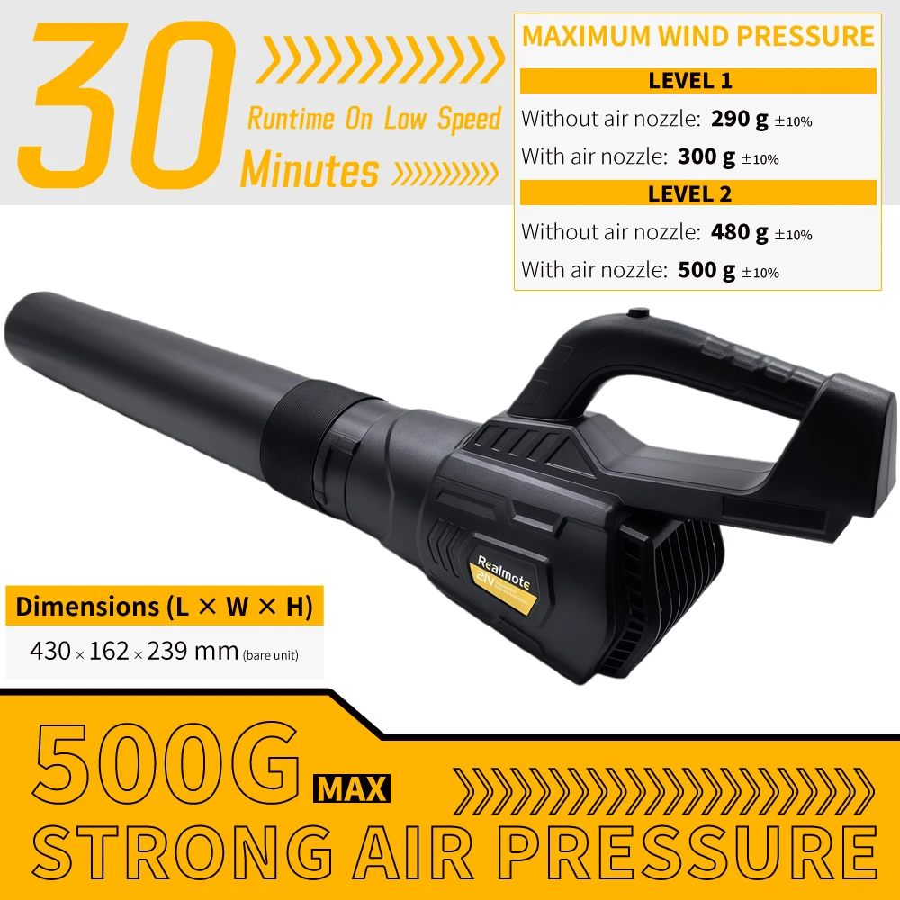 Cordless Leaf Blower – 470W Dual Speed, Lithium Battery, 500g Max Air Pressure, for Yard Cleaning, Inflating & Dust Blowing