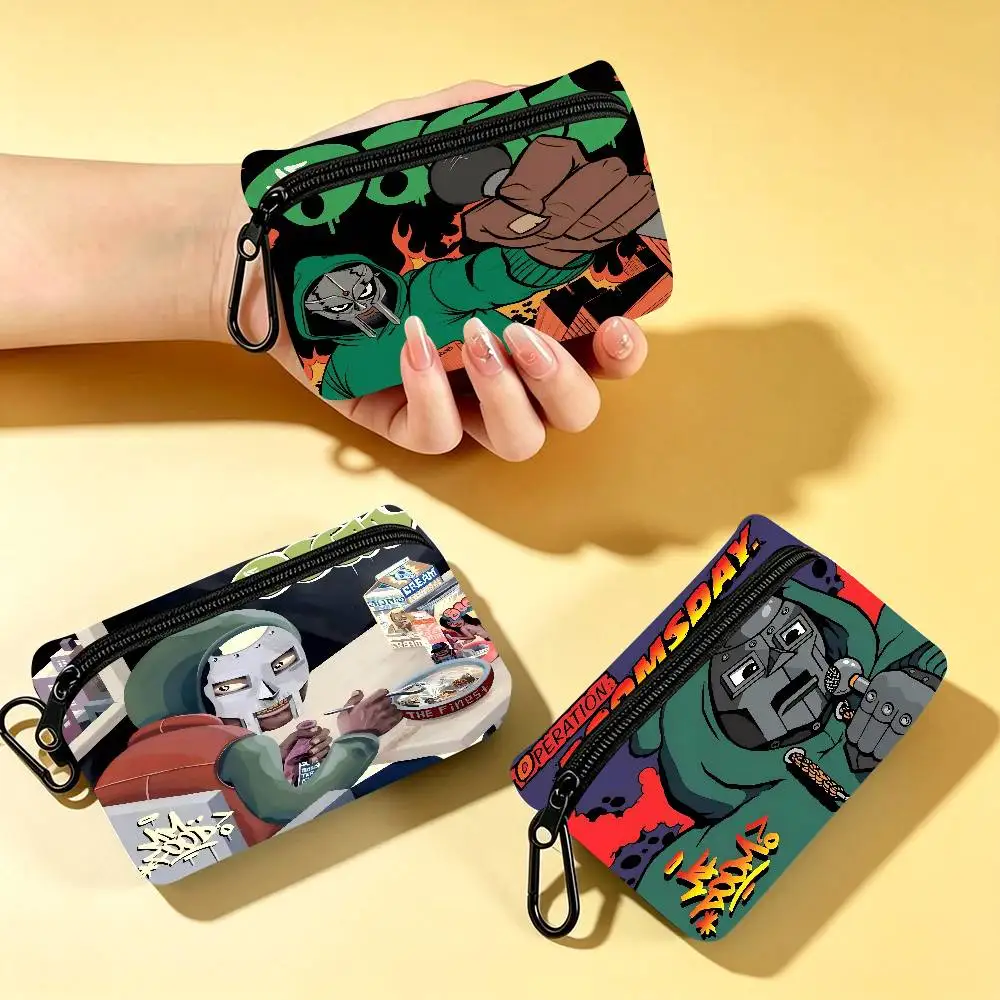 MF D-DOOM Music Pop Album Compact Oxford Cloth Zipper Pouch Detachable Carabiner Mini Coin & Key Wallet