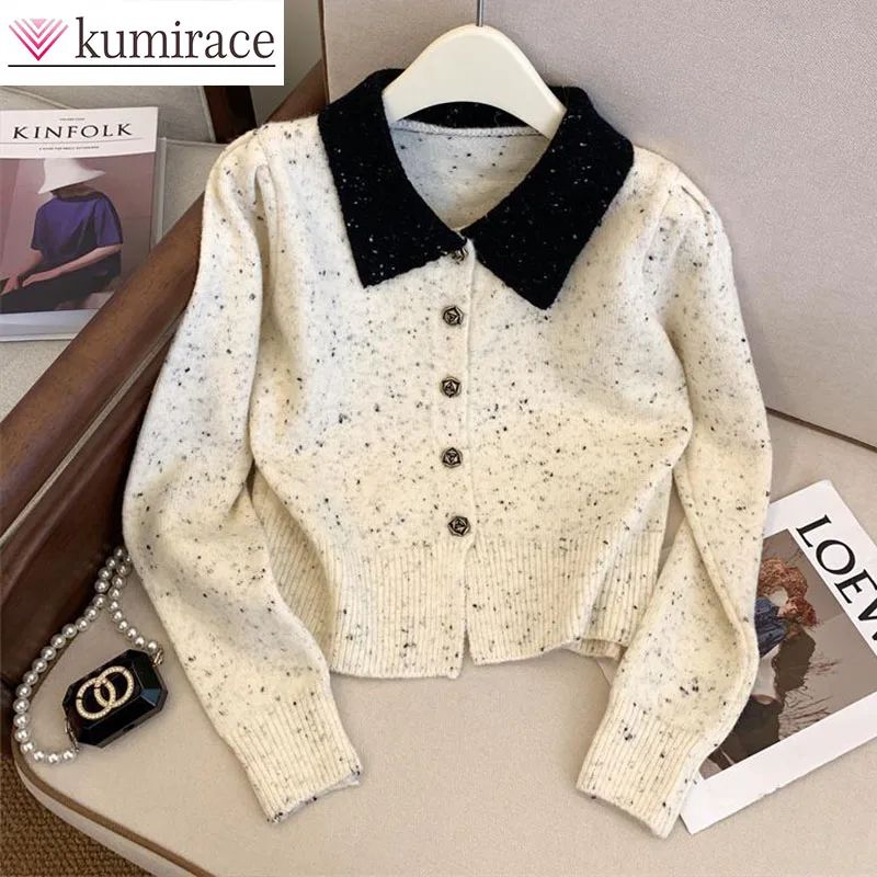 

French Contrasting Doll Collar, Age Reducing Small Knitted Cardigan, Women's Retro Temperament, Slimming Sweater Jacket 2025