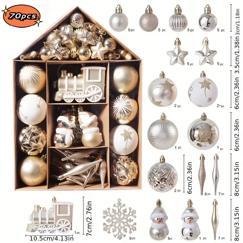 Christmas Balls 70 Painted Xmas Special-Shaped Christmas Electroplating Christmas Tree Hanging Decorations Xmas Ball Set 2025
