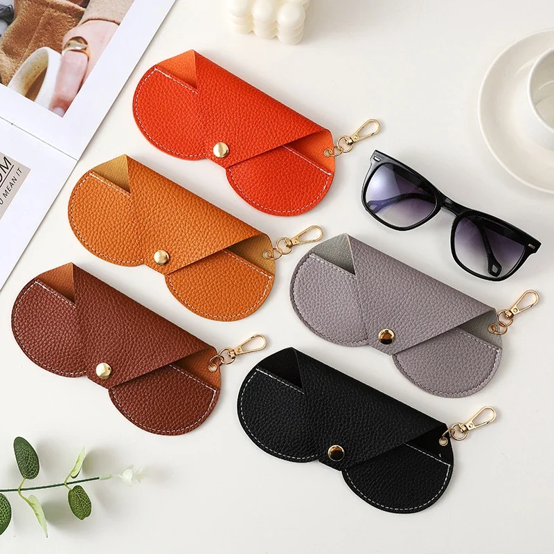 Cute Hanging PU Leather Sunglasses Reading Glasses Storage Bag Litchi Embossed Glasses Cover Portable Travel Eyewear Holder