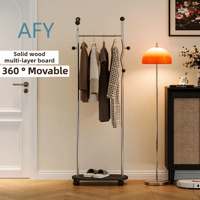 Movable Standing Clothing Rack for Home Office Bedroom Wardrobe Storage Hanging Clothes Organizer Floor Standing Coat Rack on