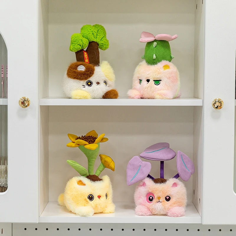 Nuevo maceta de plantas, juguetes de peluche suaves, decoración del hogar, amor, gato, animales, muñecas, Cactus, árbol de dinero, girasol rico, decoración de regalo para niñas y niños