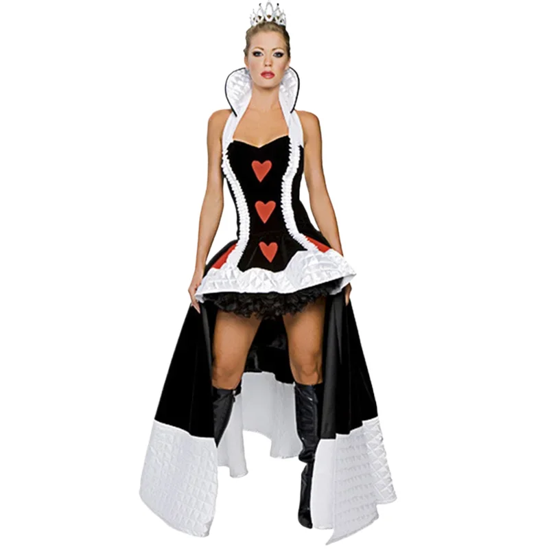 

Halloween Carnival Party Poker of Hearts Costumes Women Alice In Wonderland Cosplay Costume Outfit Dress with Headwear