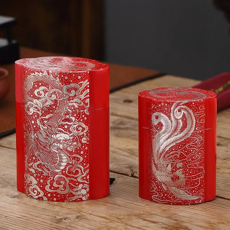 Chinese Dragon and Phoenix Chengxiang Tea Can Size Boutique High-end Sealed Can