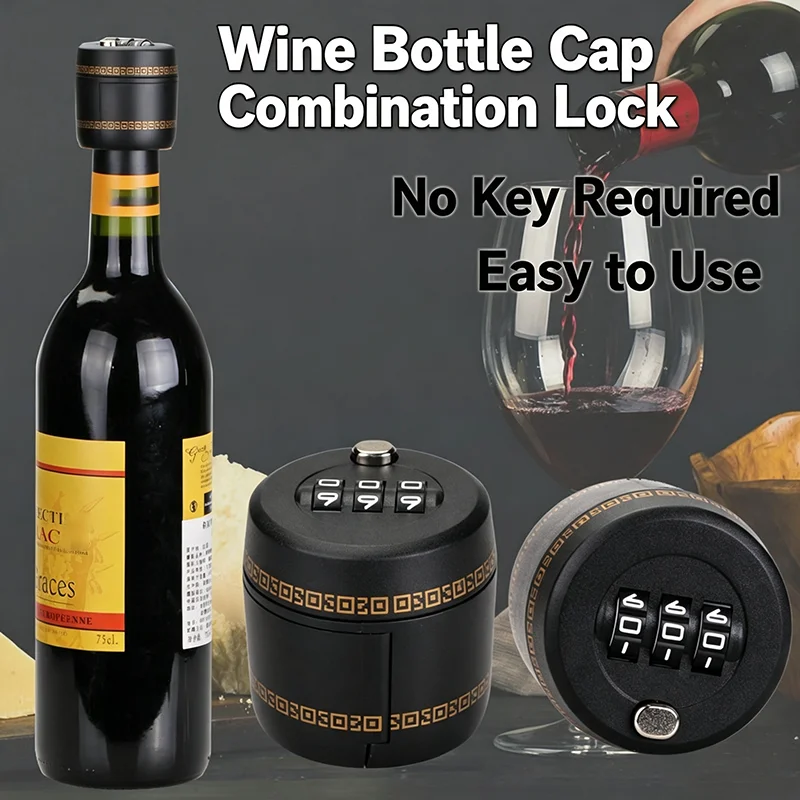 Keyless Wine Bottle Password Lock 3-Digit Combination Cap Lock Reusable Wine Preserver Stopper for Household Bar Use