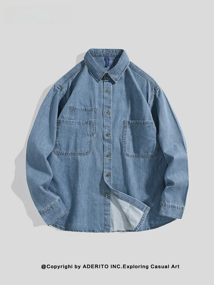 

Waed Denim ket irt Men's Gl Faion Vintage Sle Long Sve Cotton Casual Wear Resistant to Wrinkle Deformation