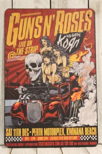 Guns n Roses Tin Sign Metal Poster G-n-R Live in Concert Vintage Ad Look  XZ