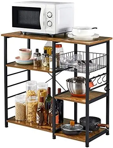 

Kitchen Baker's Rack, 3-Tier Industrial Microwave Oven Stand Shelf, 35.5in Free Standing Utility Rack for Spice Rack Organi