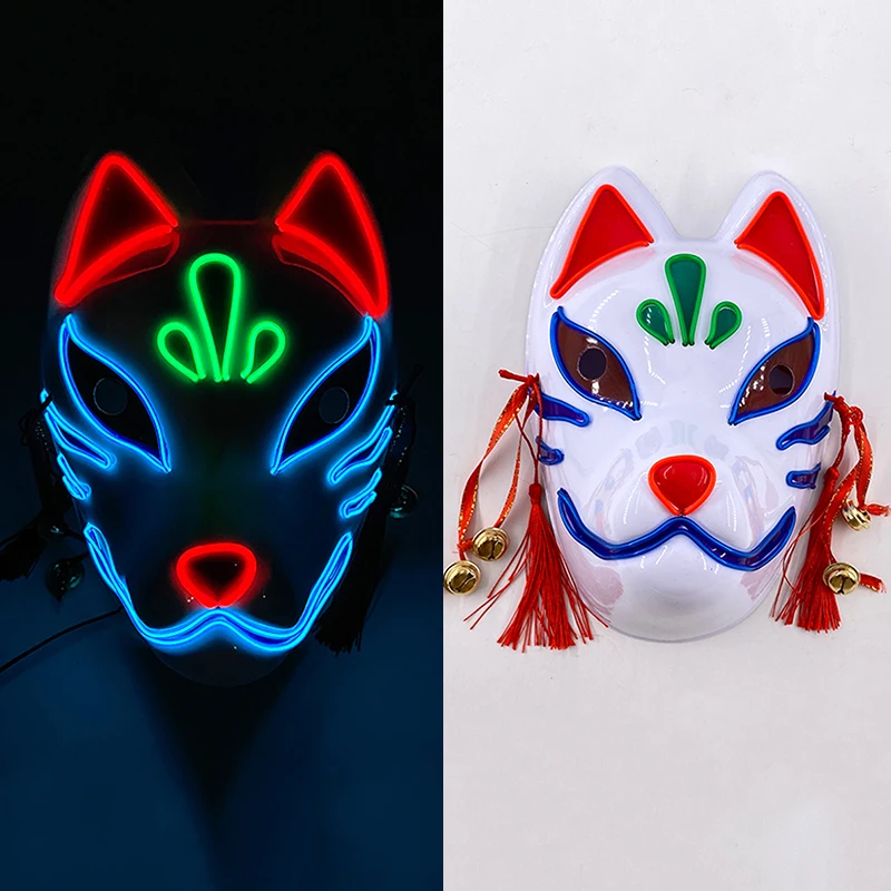 

LED Painted Fox Mask Glowing Ctue Kitsune Masks Cute Red Fox Costume Props Japanese Mask For Women Girls Red Animal Mask