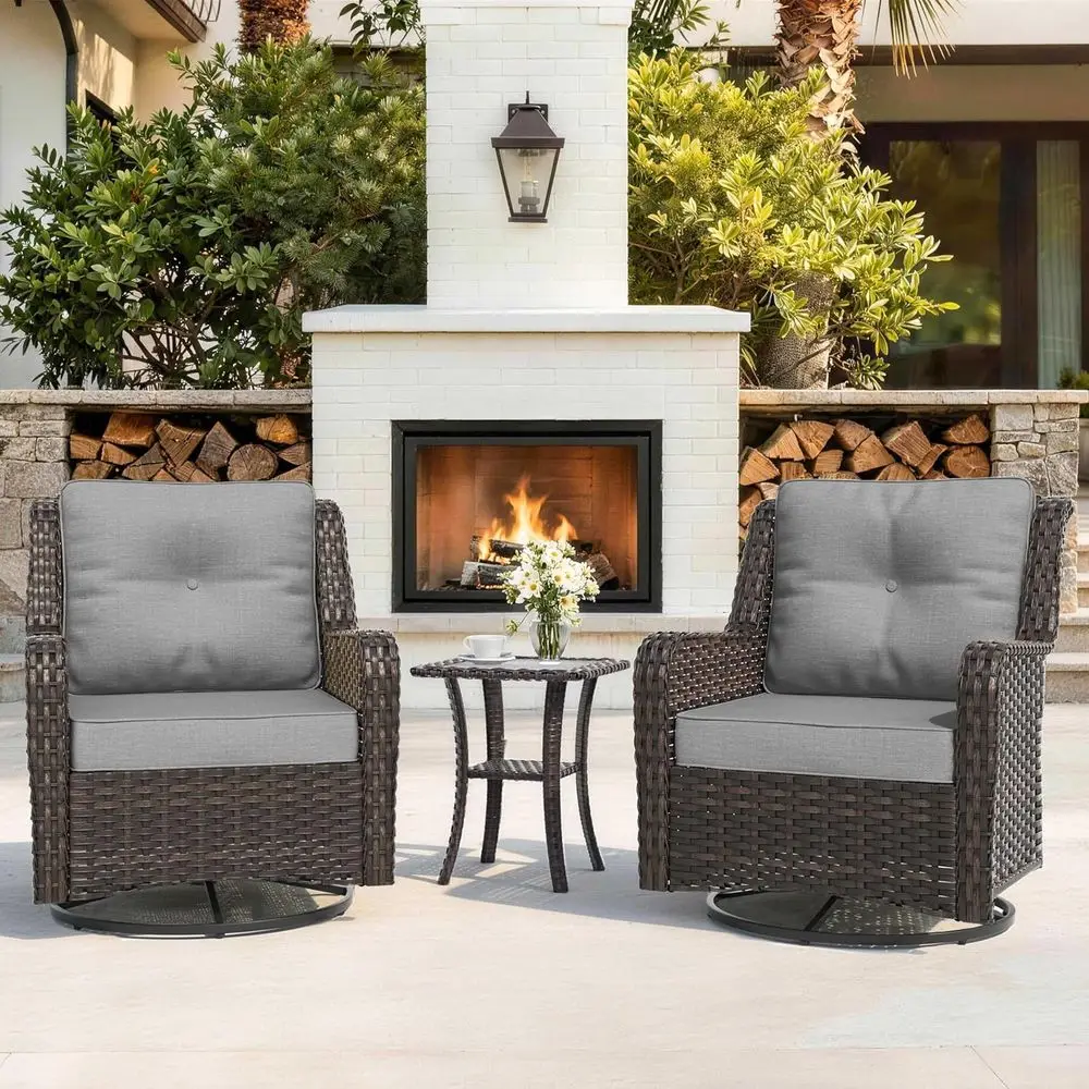 

Grey Outdoor Wicker Sectional Sofa Set with 2 Swivel Chairs and High Back Couch for Patio, Deck, or Backyard