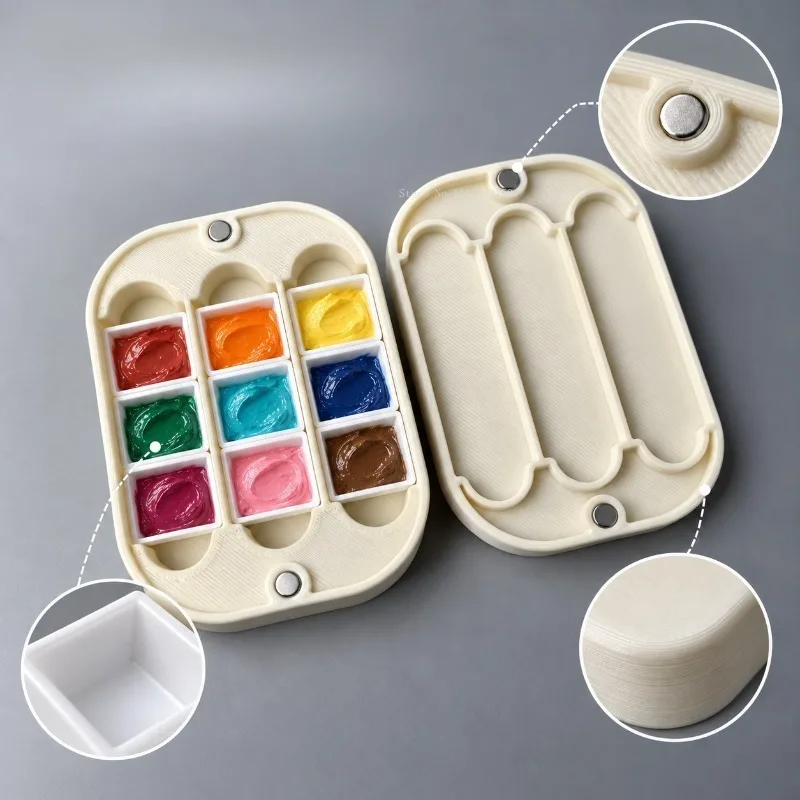 Magnetic Nine-grid Pigment Storage Box 3D Printing Process Watercolor Sub-packaging Art Supplies Outdoor Sketch Painting Palette