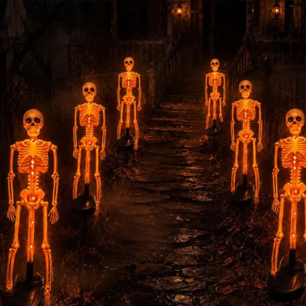 Lámpara Solar de Esqueleto Impermeable para Halloween, Esqueleto Realista con Luz Morada/Naranja/Verde, Luces Solares de Estaca para Halloween