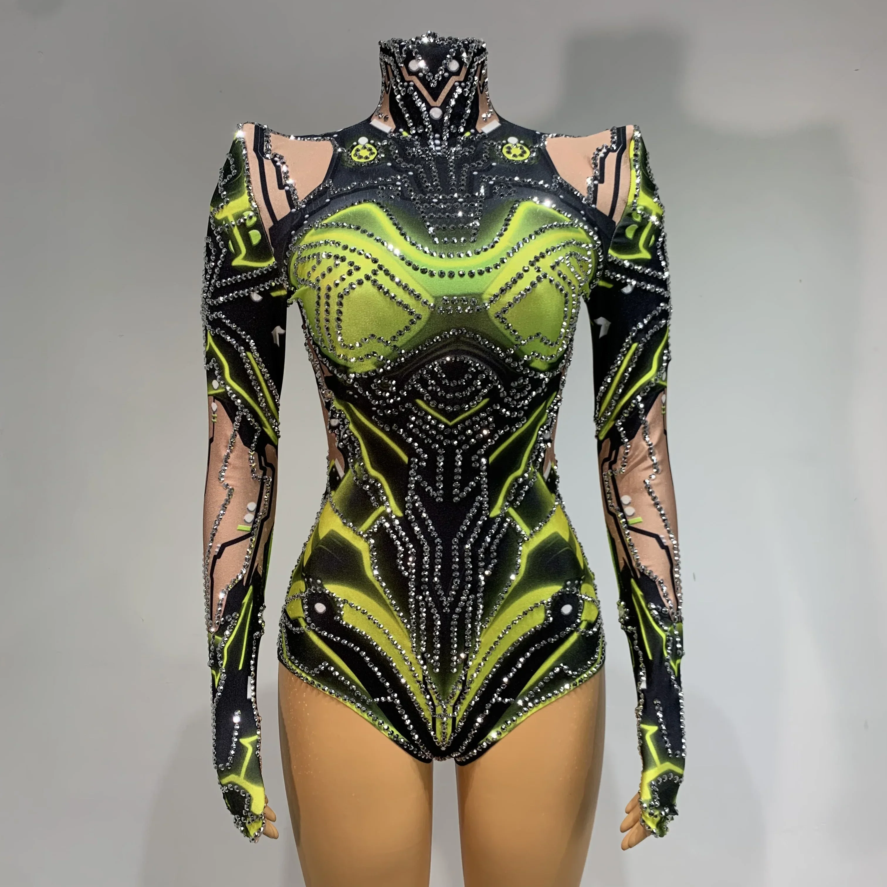 Brilhante colorido high street bodysuit strass desempenho dança cantor traje noite clube festa palco outfit 2024 nova moda