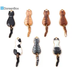 10PCs Cat Enamel Gold Color Metal Charms Animal Pendants Multicolor DIY Making Necklace Earrings Women Fashion Jewelry 3.5cmx1cm