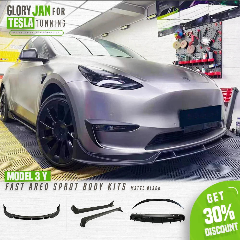 Model 3 Y 2017- 2023 Body Kits For Tesla Fast Aero Tunning Matte Black Rear Diffuser Spoiler Front Bumper Lip Side Skirt Parts