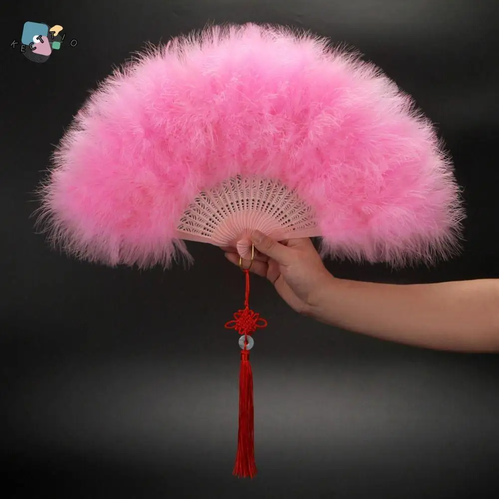 

Chinese Handheld Feather Fan Traditional with Tassels Wedding Folding Fan Colorful Elegant Cosplay Props Fan Wedding Party Decor