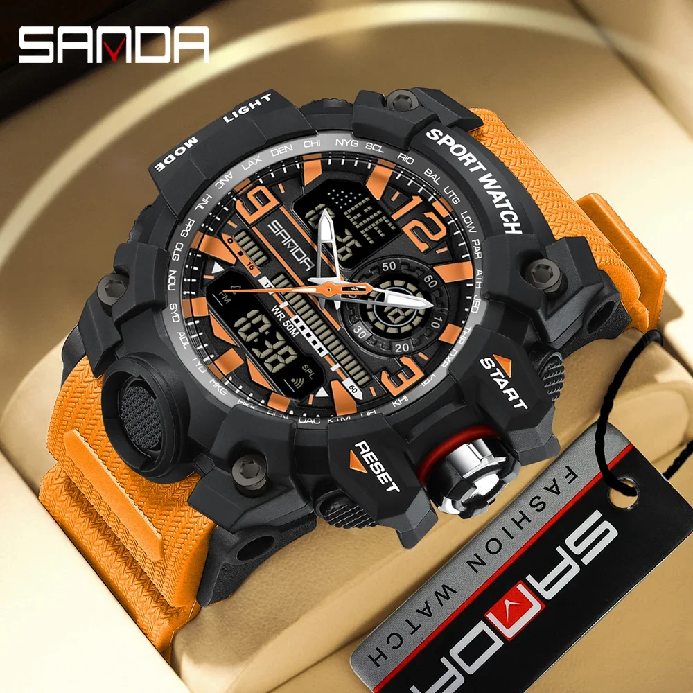 2024 SANDA 3133 G estilo nuevos relojes para hombres 50M impermeable choque deportes reloj de cuarzo militar para hombre reloj de pulsera Digital