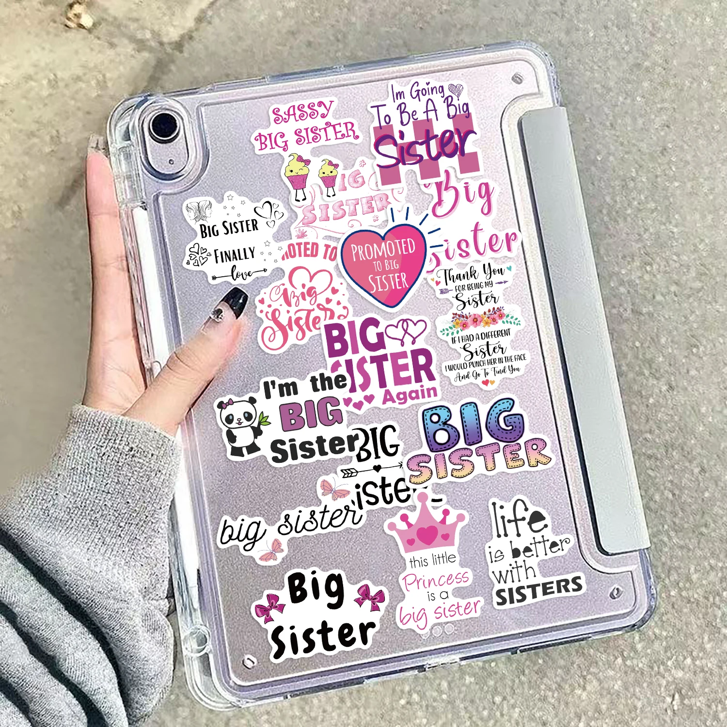 50 ชิ้น Big Sister สติกเกอร์ Graffiti ไวนิลสติกเกอร์สติ๊กเกอร์แบบใช้ซ้ําได้สําหรับแล็ปท็อปขวดน้ํากระเป๋าเดินทางที่มีสีสันการออกแบบสนุก