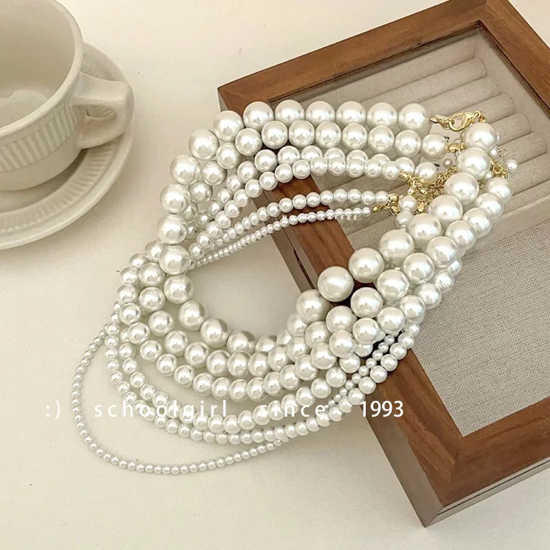 2022 French Vintage Simple Casual Simulated Pearl Beads Heart Pendant Necklace Choker Party Jewelry