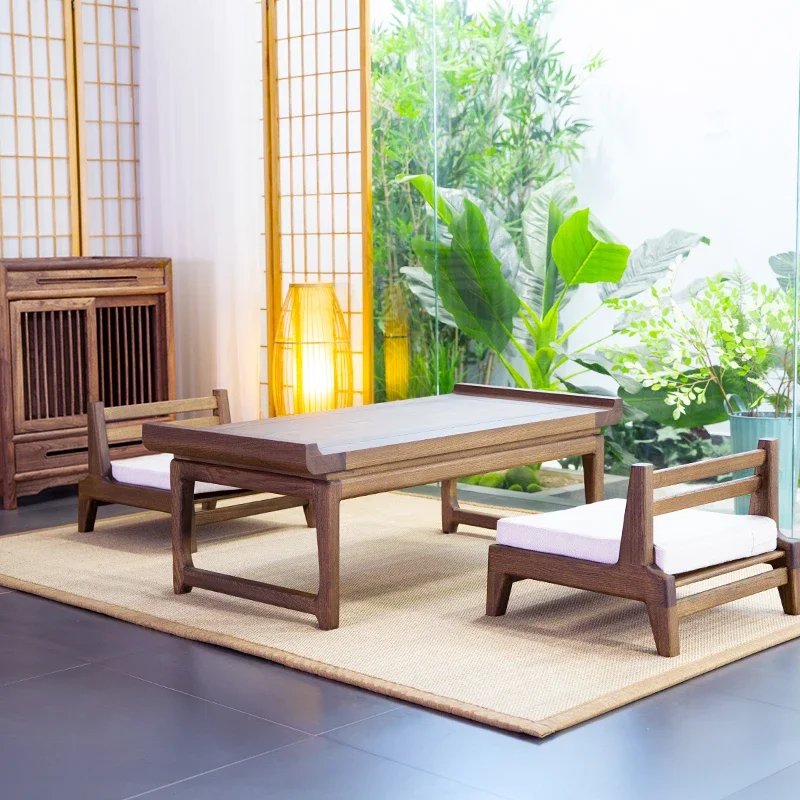 Old elm tatami coffee  zen and room  solid wood tea  Japanese bay window low  simple kang
