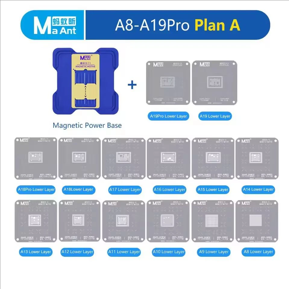 MaAnt C1 iP A8-A19 BGA Reballing Stencil Platform Set With 14 Stencil For Motherboard CPU BGA Welding Reballing Stencil Tools Se