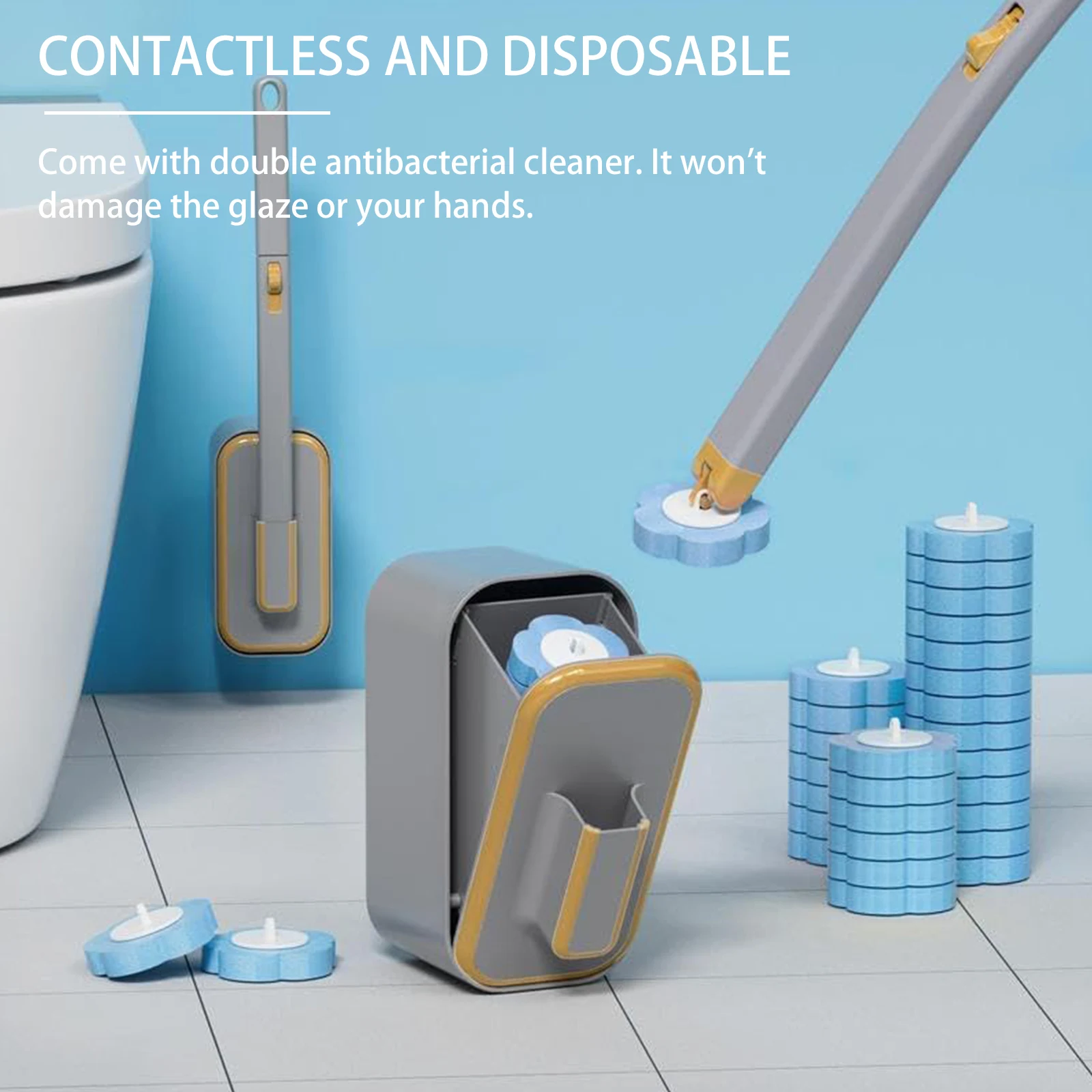 

Wall Mounted Toilet Brush with 36 Refill Heads and Holder Wall-Mount Scrubbing Toilet Brush for Wash Basin Mirrors Glass