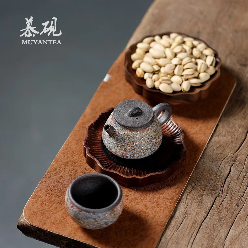 Mu Yan Black Walnut Wood With Zen-Inspired Japanese Style, Small For Tea, Home Use, Solid Wood, Creative Tea Snack Round Tray